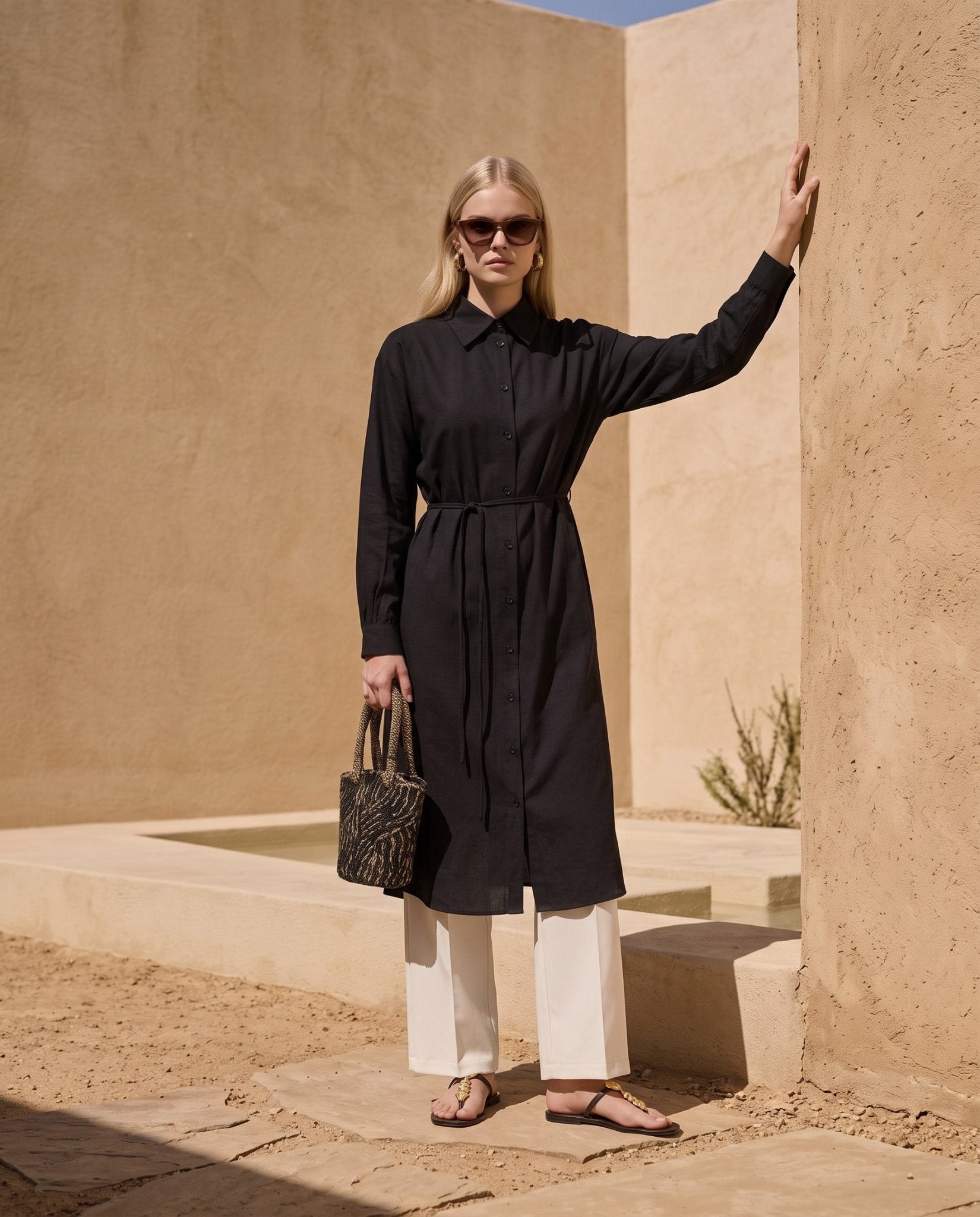 Basic Soft Touch Modal Siyah Maksi Gömlek Tunik - Fatma Atasoy