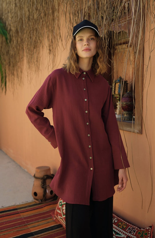 Basic Vişne Müslin Gömlek - Fatma Atasoy
