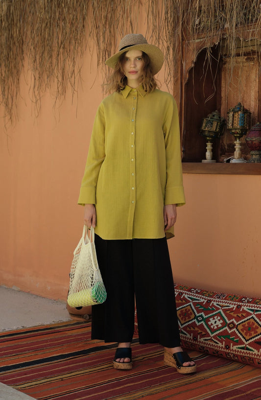 Basic Yağ Yeşili Müslin Gömlek - Fatma Atasoy