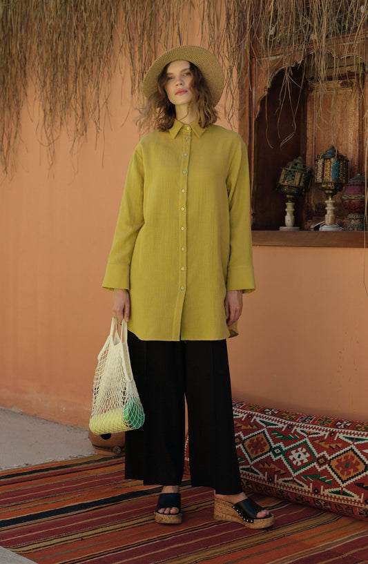 Basic Yağ Yeşili Müslin Gömlek - Fatma Atasoy