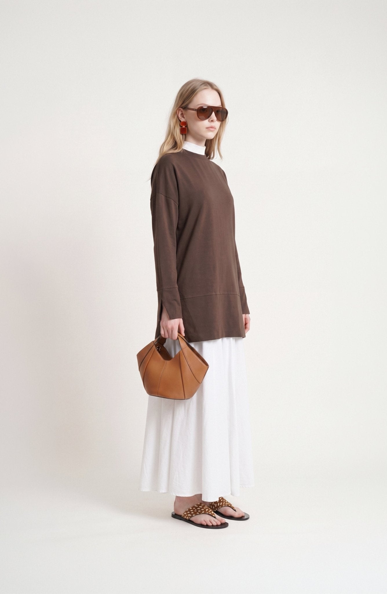 Basic Yırtmaçlı Acı Kahve İnce Sweatshirt - Fatma Atasoy