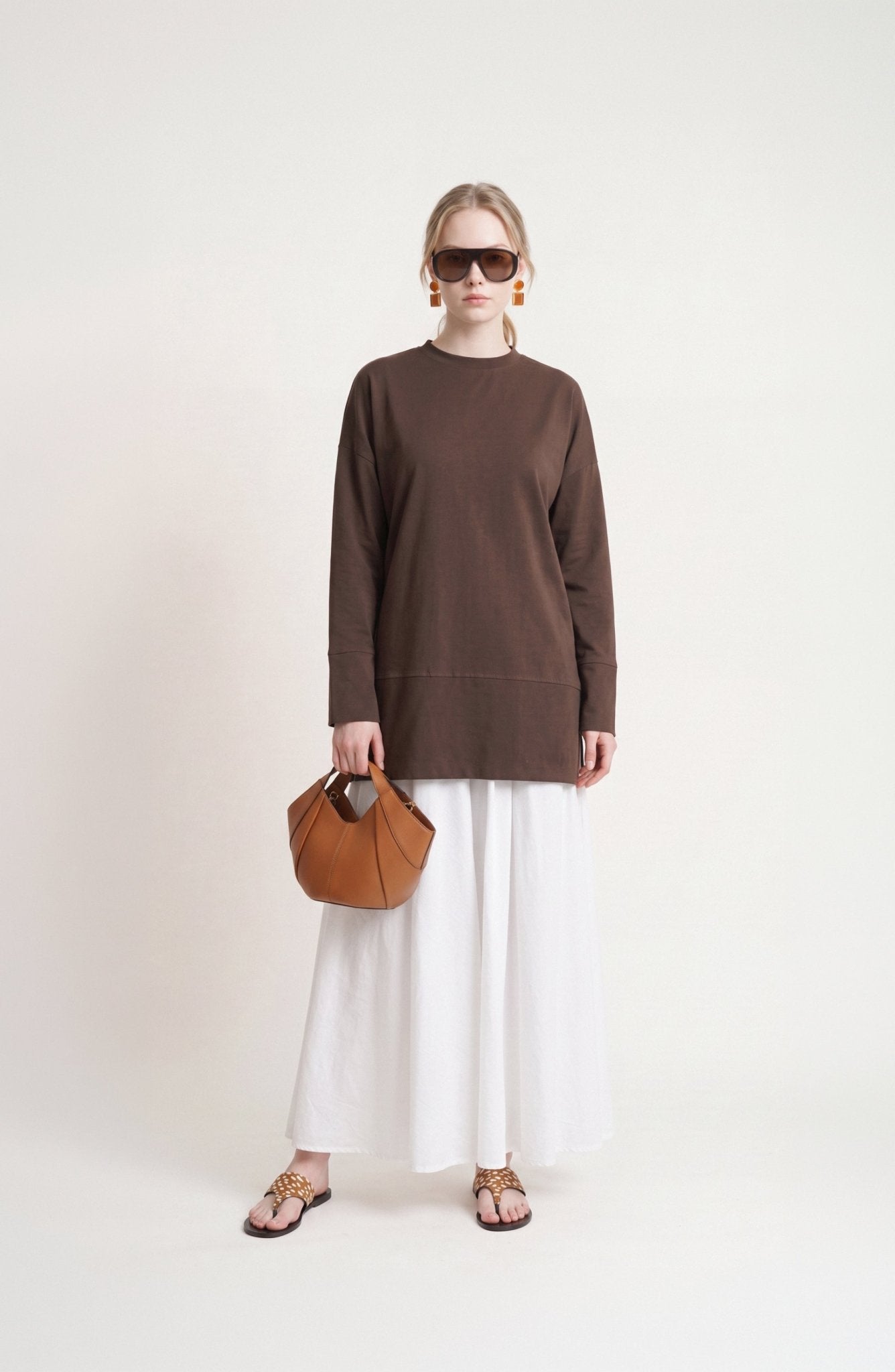 Basic Yırtmaçlı Acı Kahve İnce Sweatshirt - Fatma Atasoy