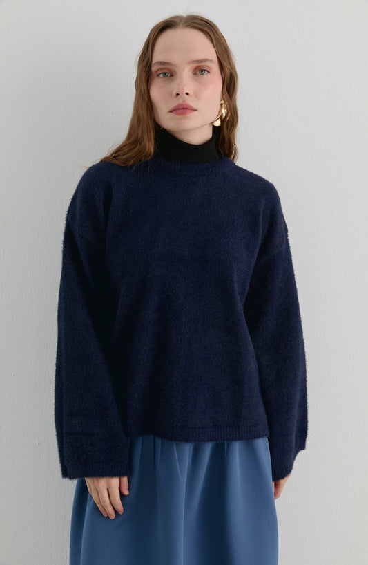 Basic Yumoş Koyu Lacivert Triko Kazak - Fatma Atasoy