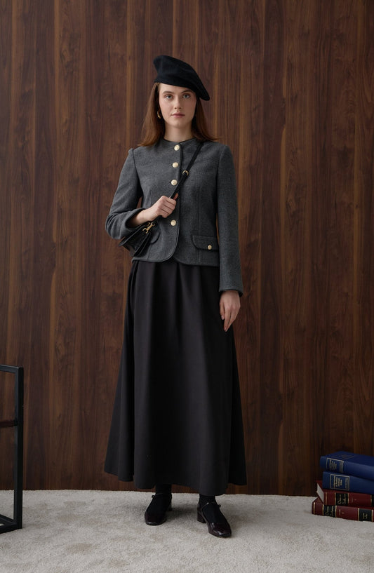 Biyeli Blazer Antrasit Kısa Kaşe Ceket - Fatma Atasoy