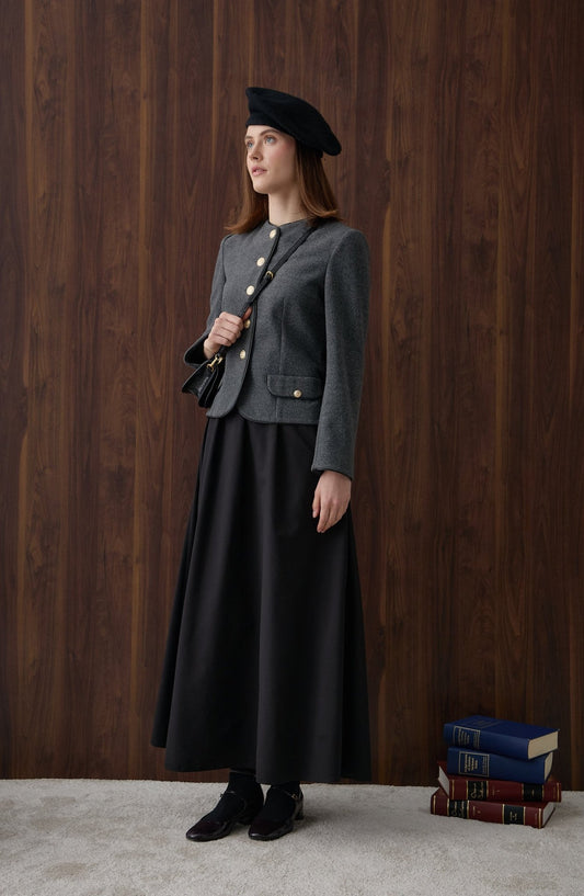 Biyeli Blazer Antrasit Kısa Kaşe Ceket - Fatma Atasoy