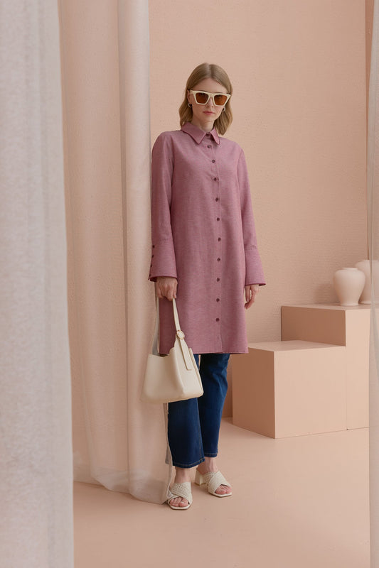 Biyeli Geniş Manşetli Gömlek Bordo - Fatma Atasoy