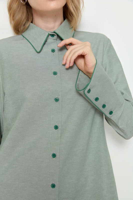 Biyeli Geniş Manşetli Gömlek Mint - Fatma Atasoy