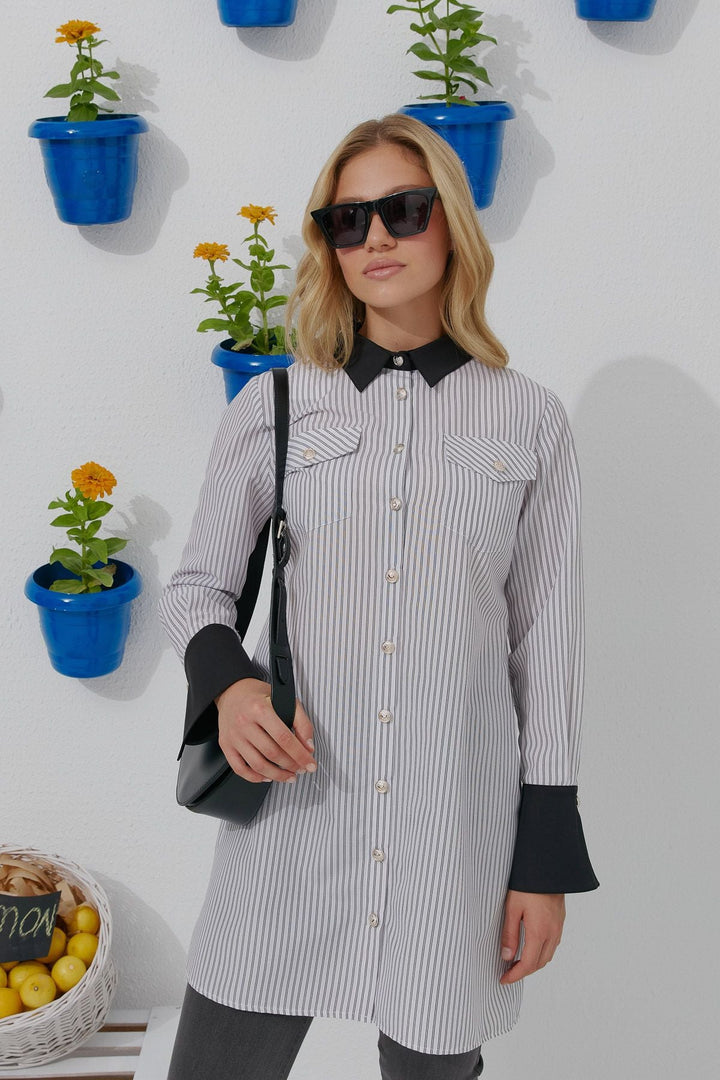 Blazer Çizgili Beyaz Gömlek - Fatma Atasoy