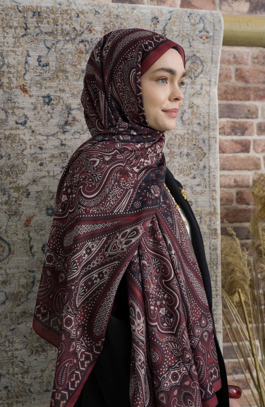 Burdea Bordo Etnik Desenli Şal - Fatma Atasoy