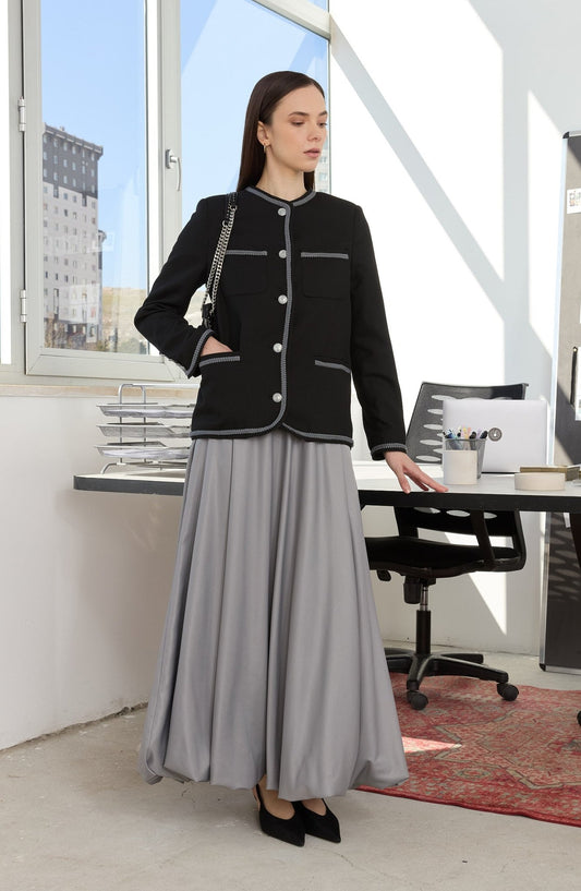 Burgu Şeritli Midi Siyah Ceket - Fatma Atasoy