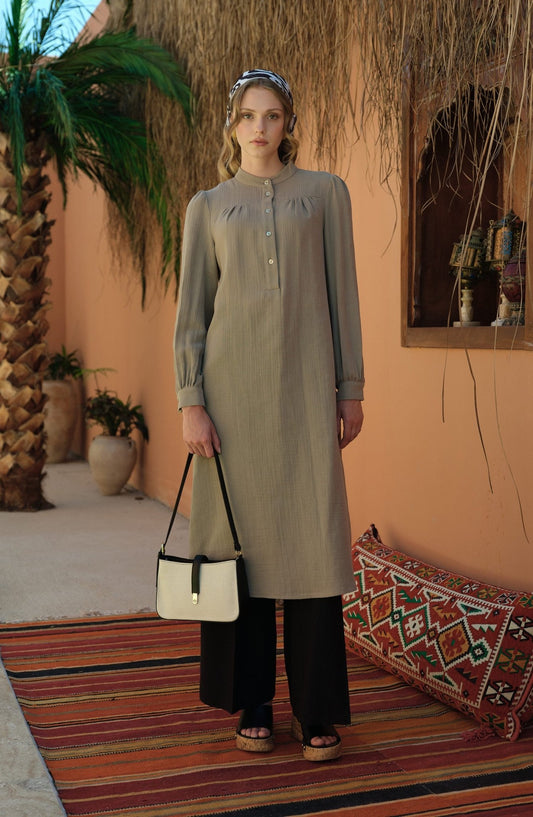 Büzgü Robalı Maksi Vizon Müslin Tunik - Fatma Atasoy