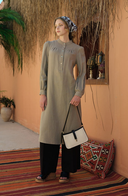 Büzgü Robalı Maksi Vizon Müslin Tunik - Fatma Atasoy