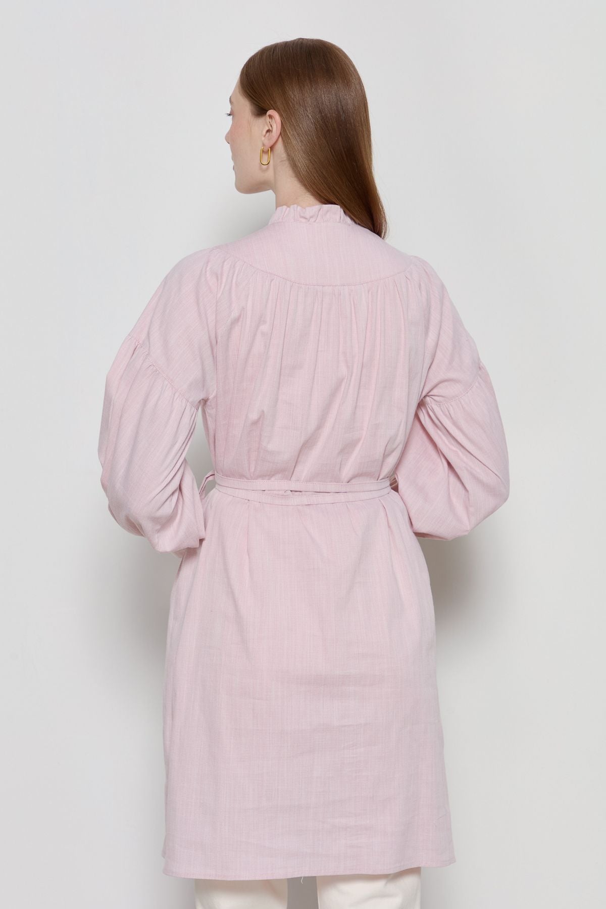 Büzgü Robalı Pamuk Gömlek Pudra - Fatma Atasoy