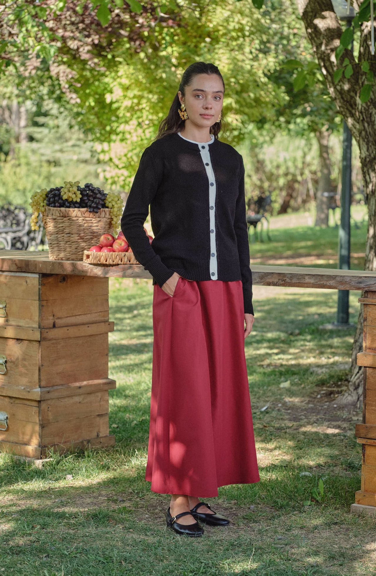Büzgülü Bordo Trenç Etek - Fatma Atasoy