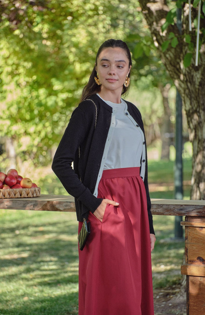 Büzgülü Bordo Trenç Etek - Fatma Atasoy