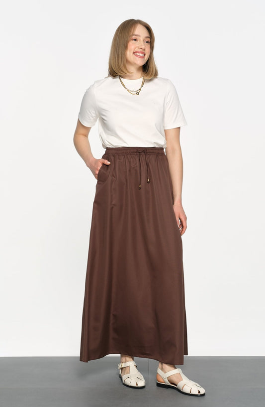 Büzgülü Lastikli Acı Kahve Etek - Fatma Atasoy