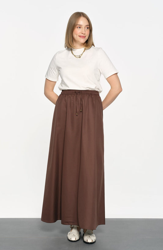 Büzgülü Lastikli Acı Kahve Etek - Fatma Atasoy