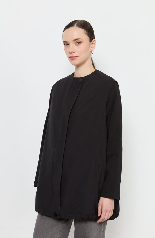 Büzgülü Siyah Trenç Yelek - Fatma Atasoy