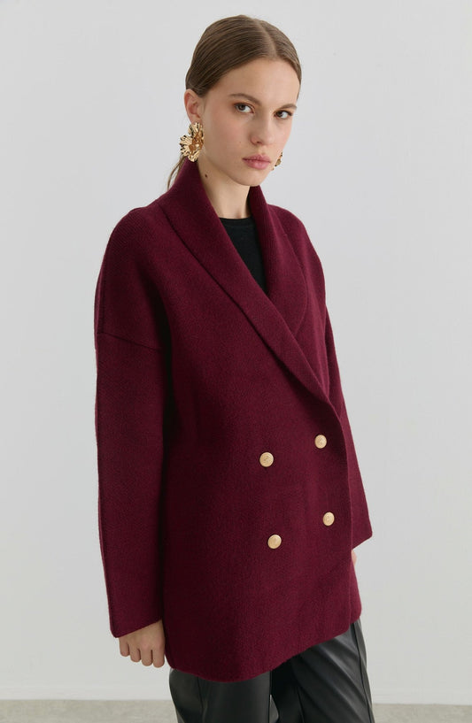 Çelik Örme Blazer Bordo Triko Ceket - Fatma Atasoy