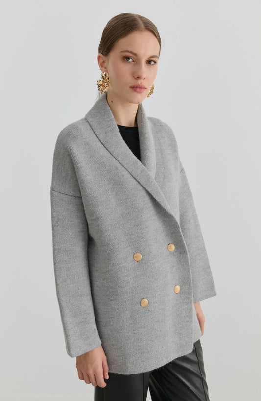 Çelik Örme Blazer Gri Triko Ceket - Fatma Atasoy