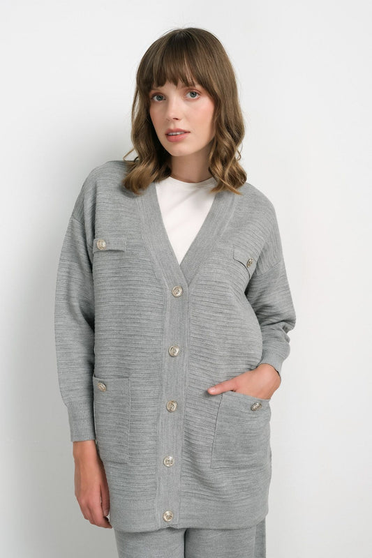 Çelik Örme Blazer Gri Triko Hırka - Fatma Atasoy