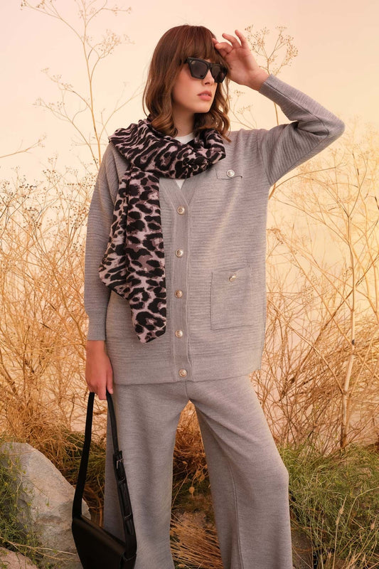 Çelik Örme Blazer Gri Triko Hırka - Fatma Atasoy