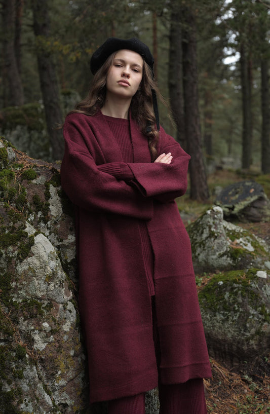 Çelik Örme Pufik Bordo Triko Hırka - Fatma Atasoy