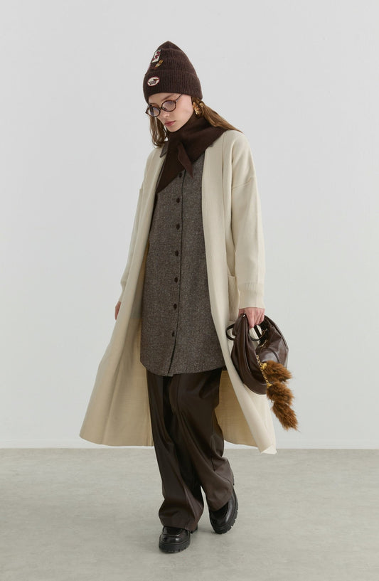 Cepli Maksi Ekru Triko Hırka - Fatma Atasoy