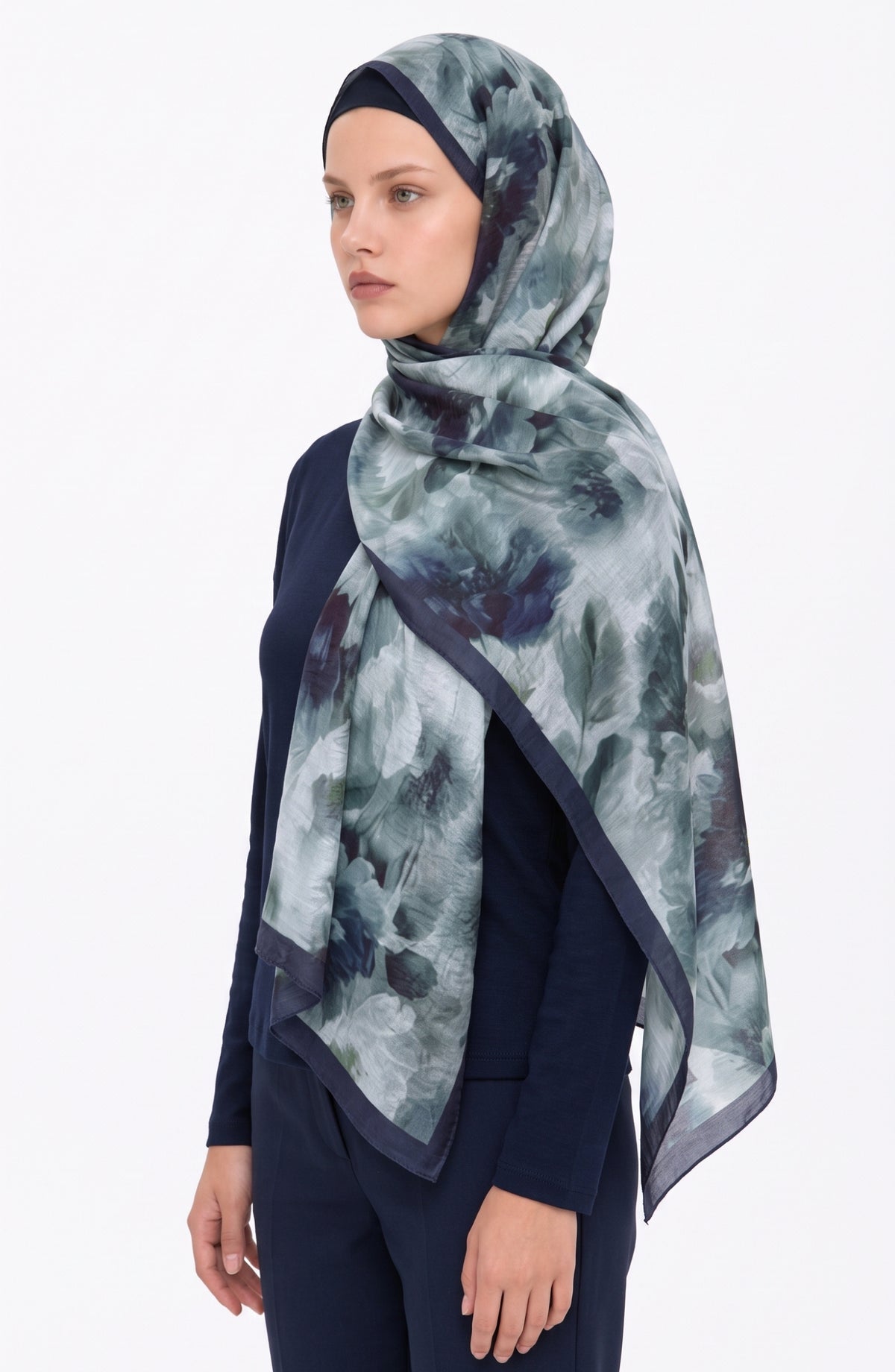 Flora Mist Desenli Okyanus Yeşili Şal