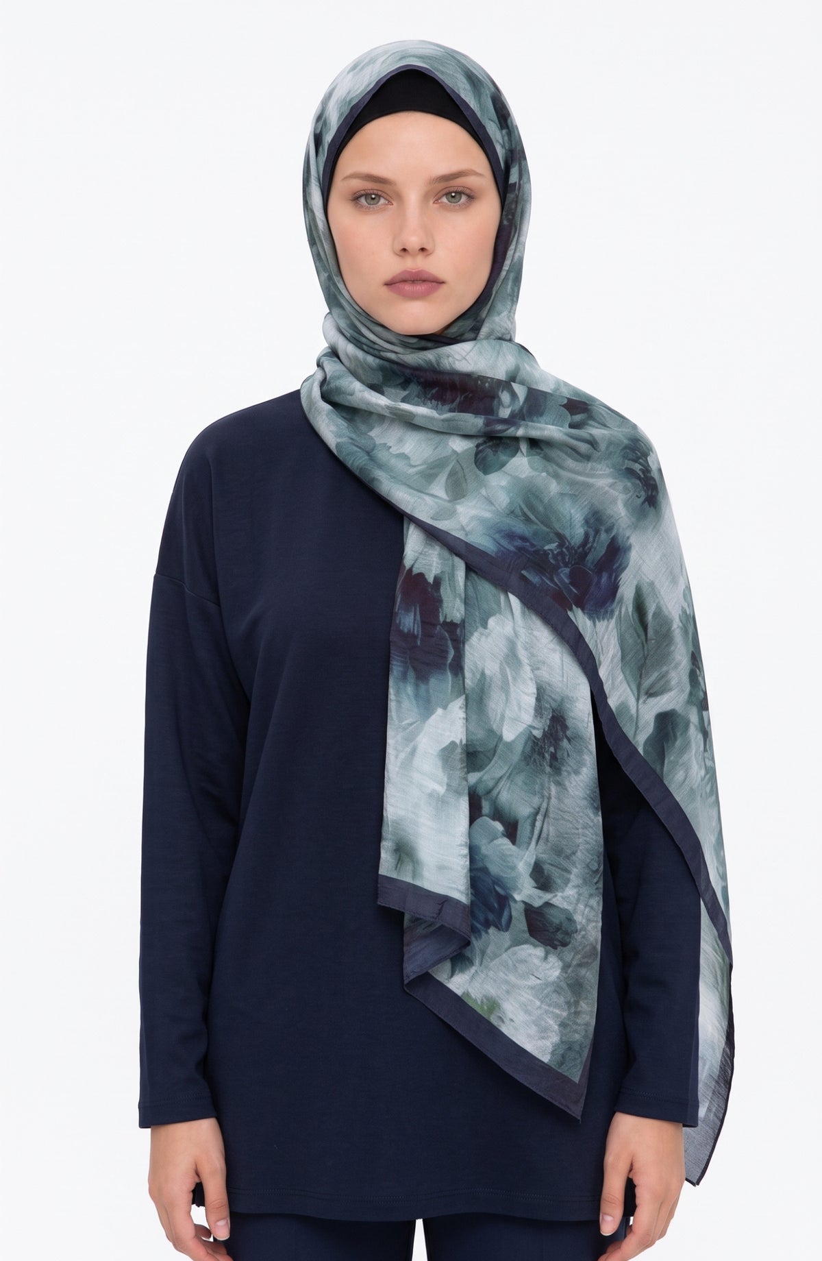 Flora Mist Desenli Okyanus Yeşili Şal
