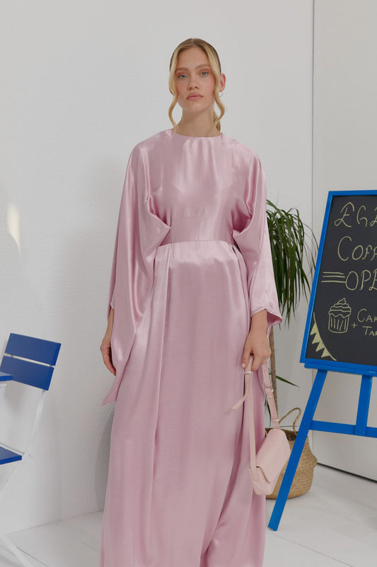 Çift Pile Pembe Abiye Elbise - Fatma Atasoy