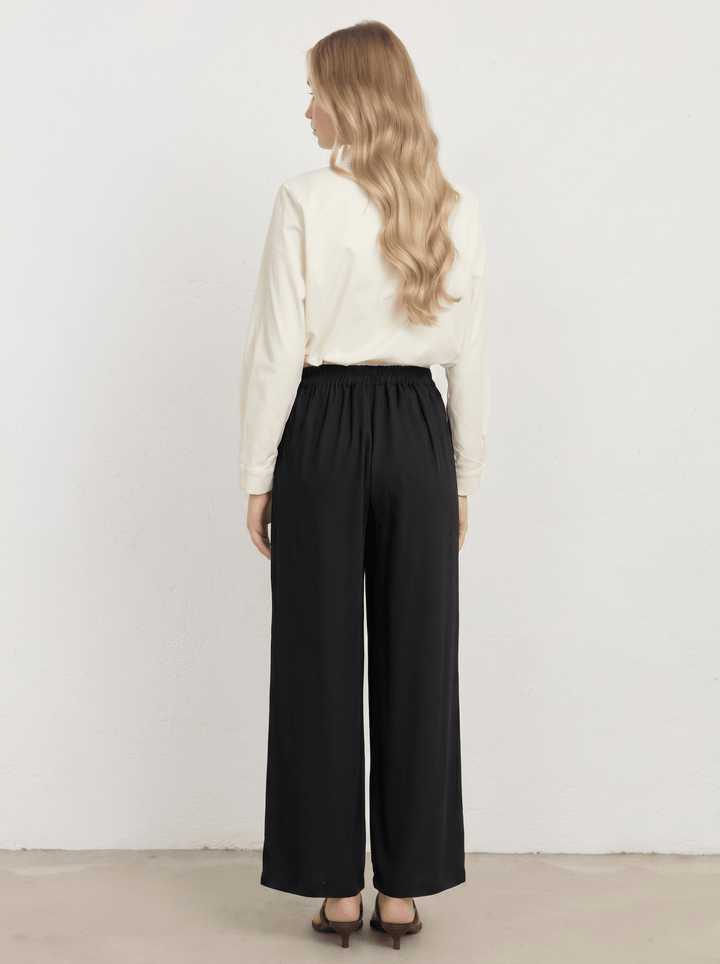 Çift Pile Siyah Rayon Palazzo Pantolon - Fatma Atasoy
