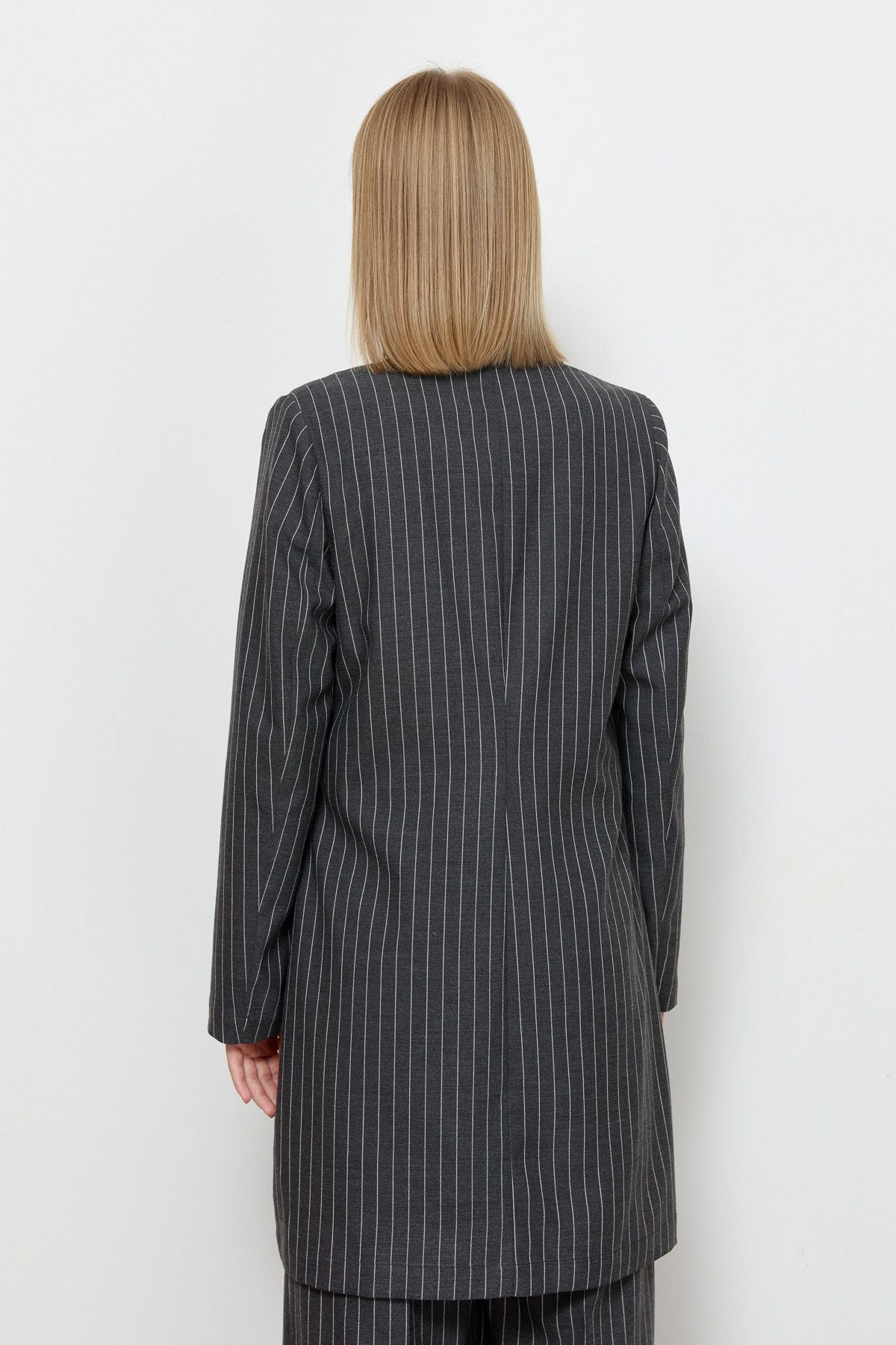 Çizgili Pamuk Palazzo Antrasit Ceket - Fatma Atasoy