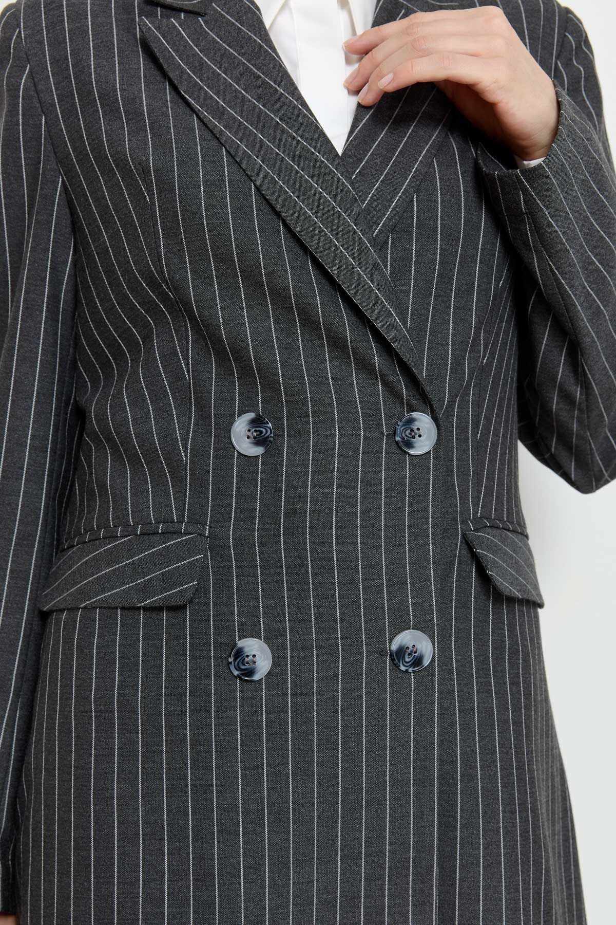 Çizgili Pamuk Palazzo Antrasit Ceket - Fatma Atasoy