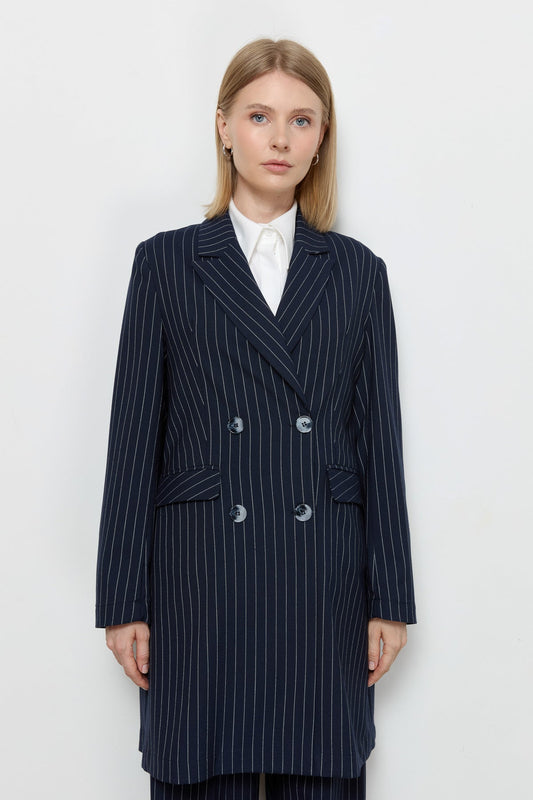 Çizgili Pamuk Palazzo Lacivert Ceket - Fatma Atasoy