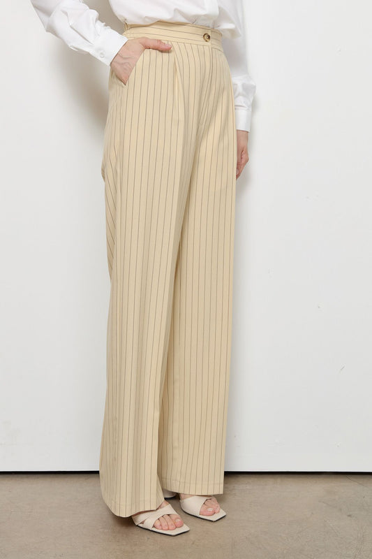 Çizgili Pamuk Palazzo Vanilya Pantolon - Fatma Atasoy