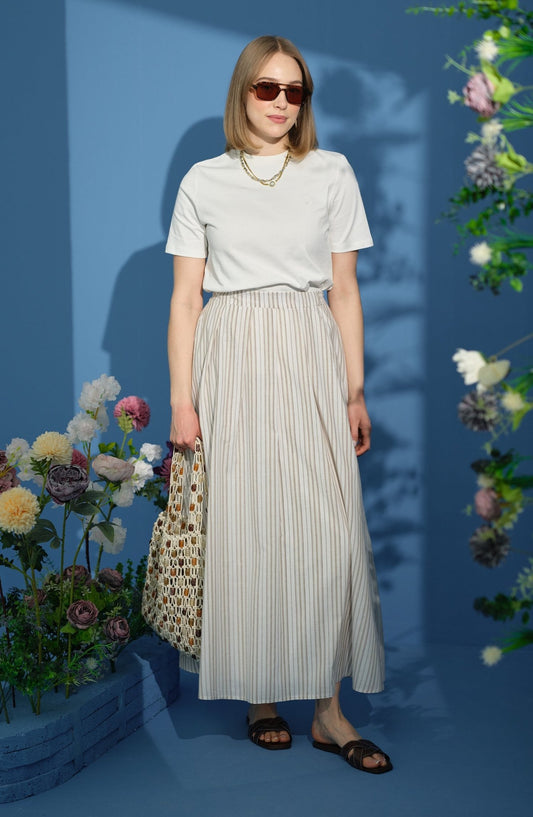 Çizgili Pileli Kahverengi Etek - Fatma Atasoy