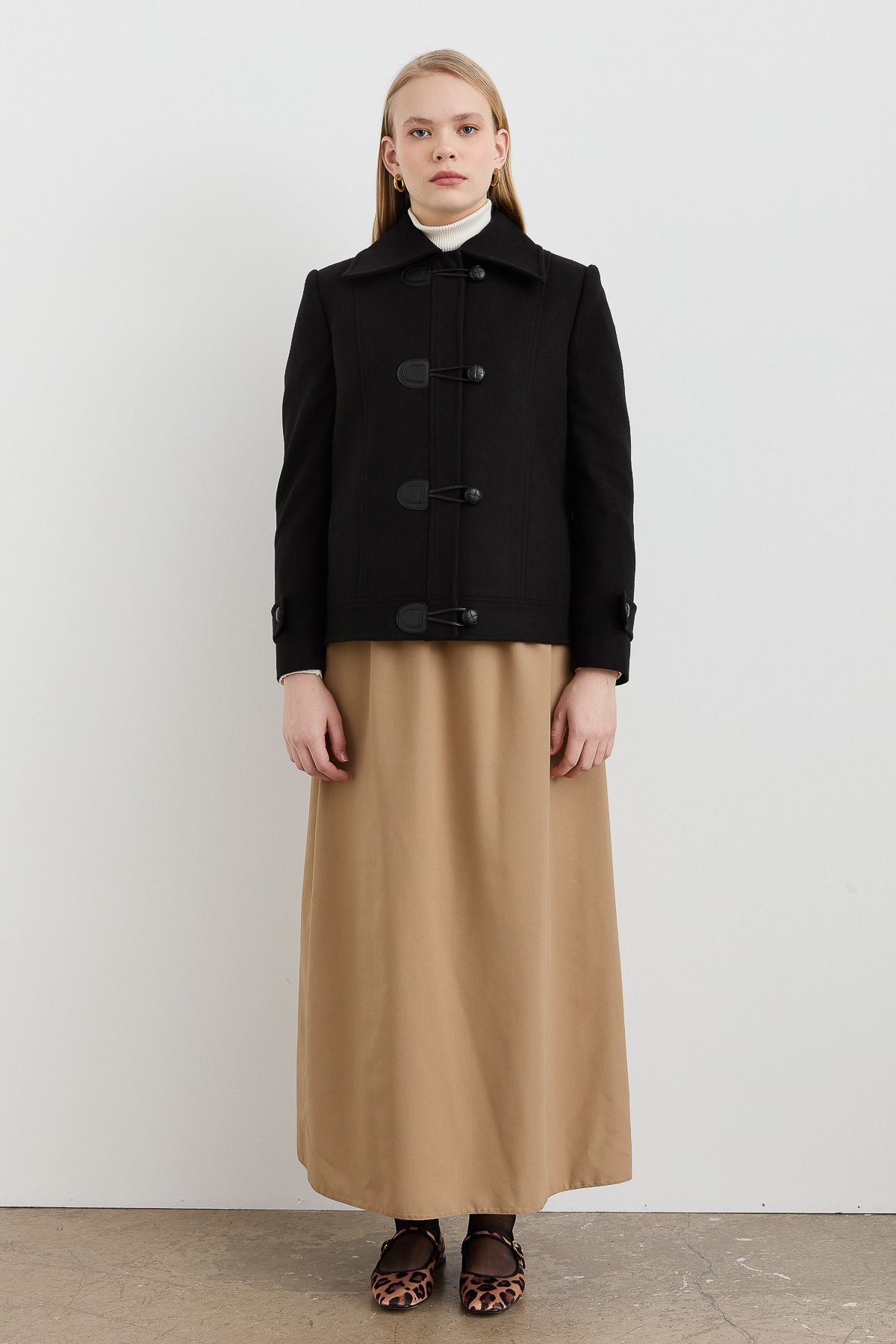 Çoban Düğmeli Ceket Kaban Siyah - Fatma Atasoy