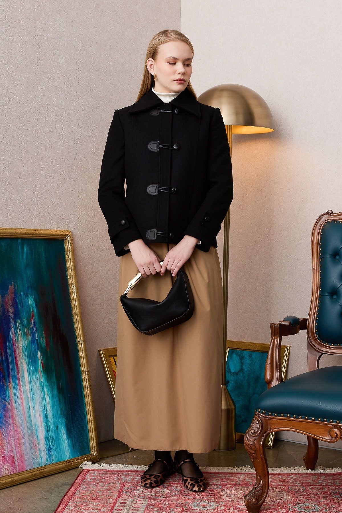 Çoban Düğmeli Ceket Kaban Siyah - Fatma Atasoy