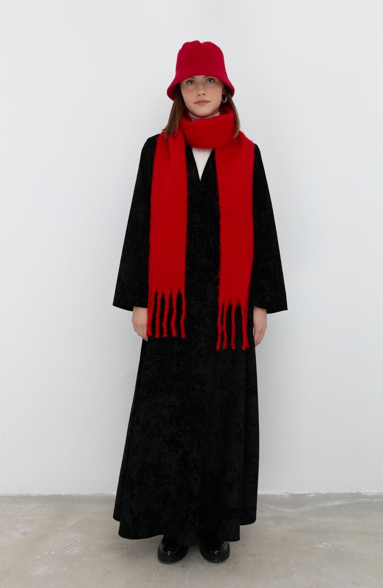 Crach Kadife Bağlamalı Siyah Kimono - Fatma Atasoy