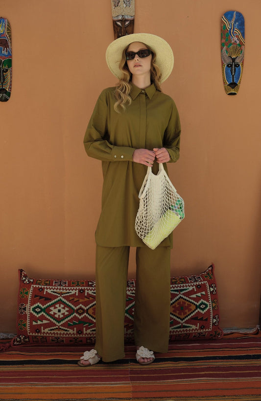 Dad Yağ Yeşili Pamuk Gömlek - Fatma Atasoy