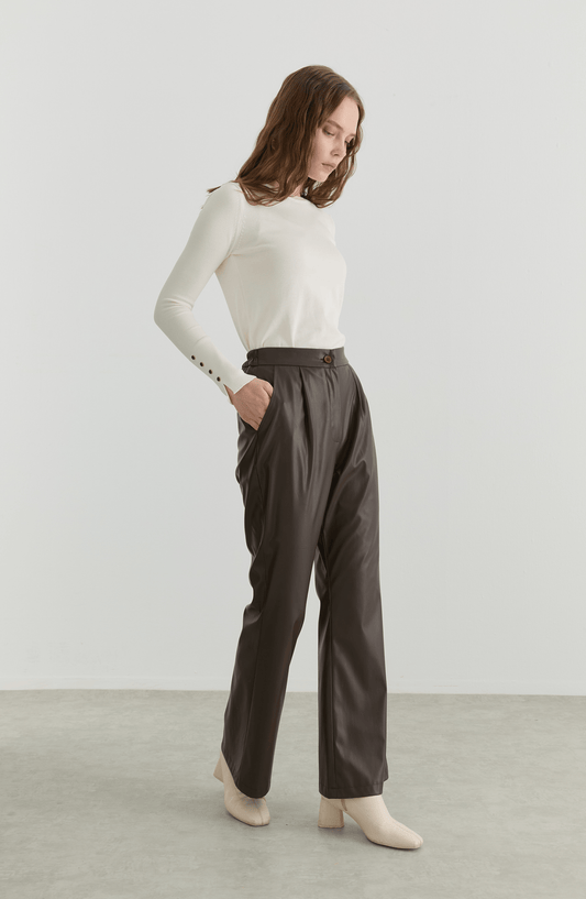 Deri Acı Kahve İspanyol Paça Pantolon - Fatma Atasoy