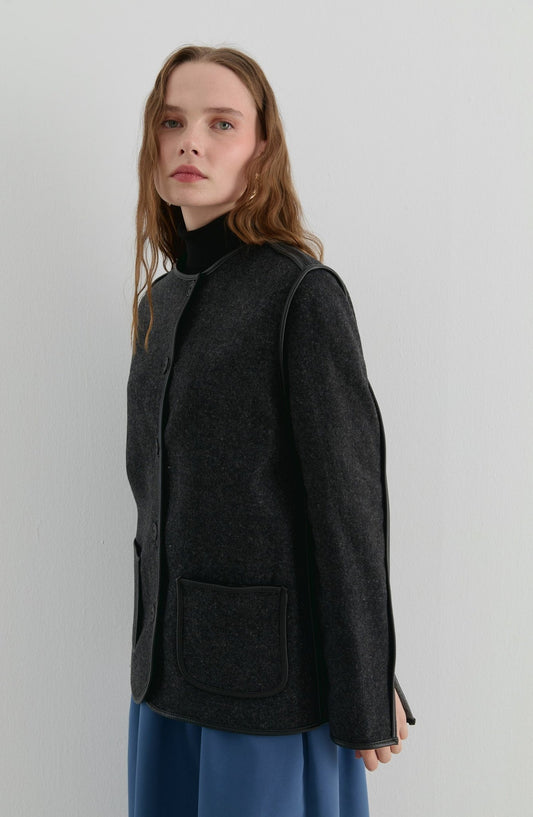 Deri Biyeli Siyah Midi Ceket - Fatma Atasoy