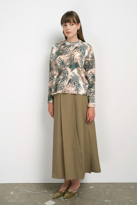 Dijital Baskı Camel Triko Kazak - Fatma Atasoy