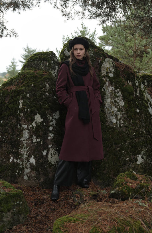 Dik Yaka Bordo Kaşmir Kaban - Fatma Atasoy