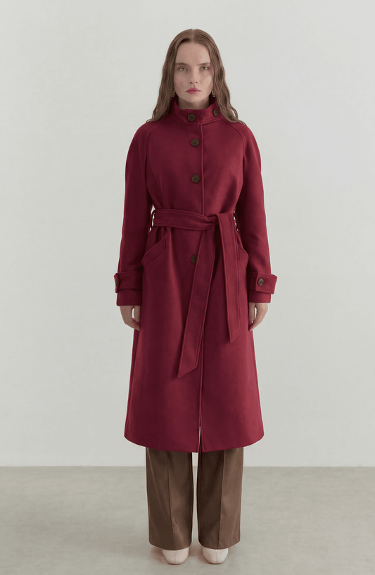 Dik Yaka Bordo Kaşmir Kaban - Fatma Atasoy