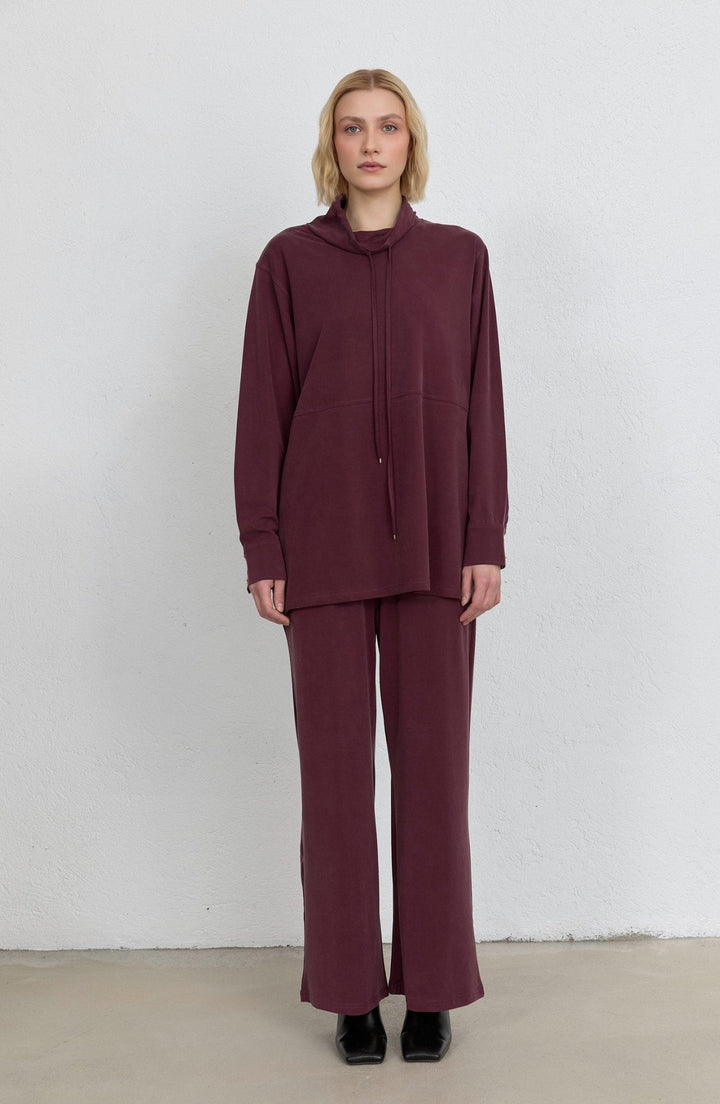 Dik Yaka Mürdüm Soft Touch Viskon İkili Takım - Fatma Atasoy