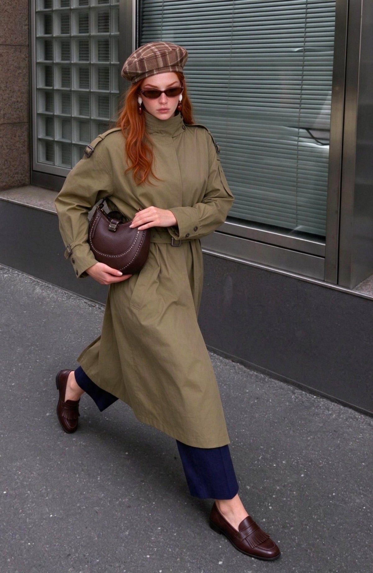 Dik Yaka Toka Kemerli Haki Oversize Trençkot - Fatma Atasoy