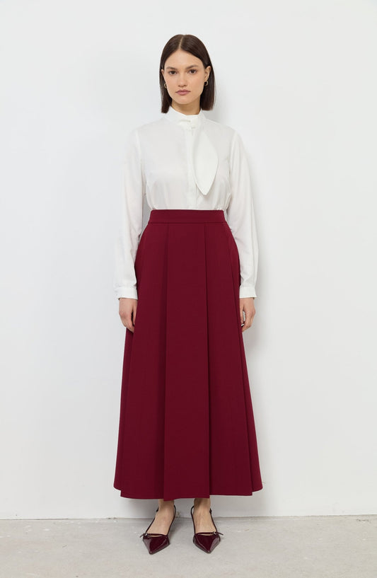 Double Bordo Çift Pile Etek - Fatma Atasoy