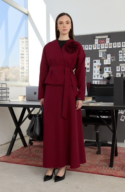 Double Bordo Kloş Etek - Fatma Atasoy